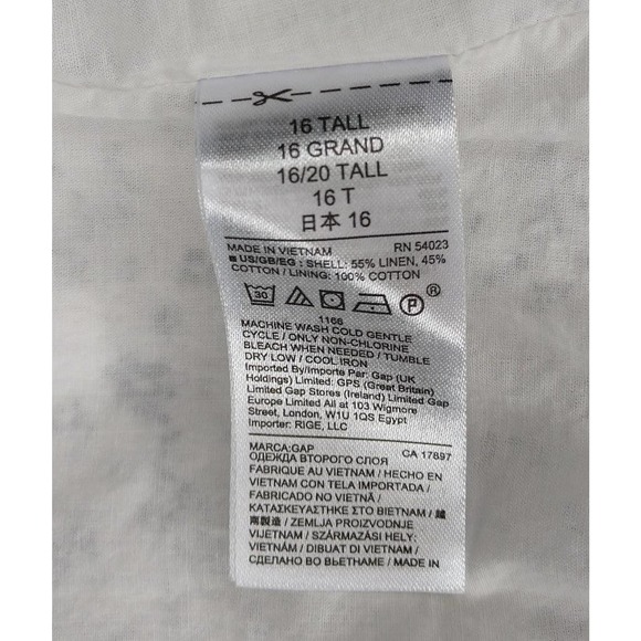 Gap White Grey Black Floral Linen Bib Front Button Down Dress w Pockets 16 Tall - Picture 9 of 9